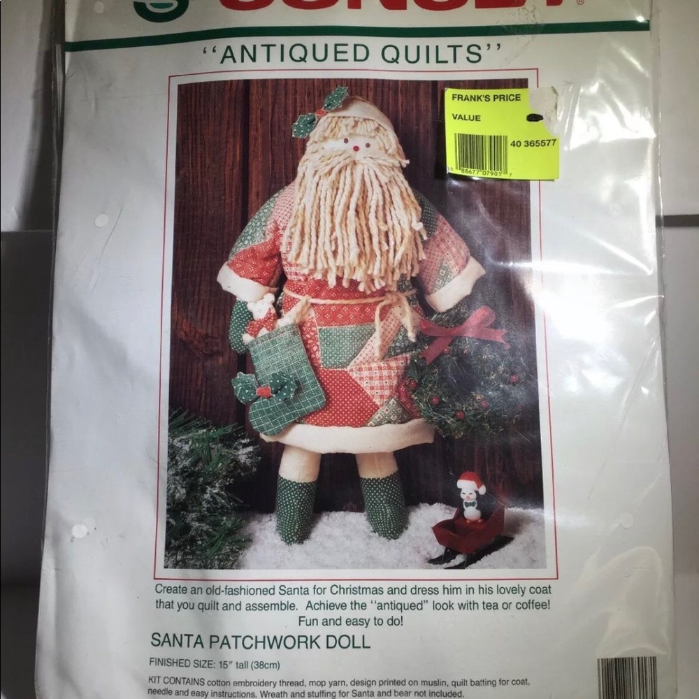 Sunset Antiqued Quilts SANTA PATCHWORK DOLL 15”